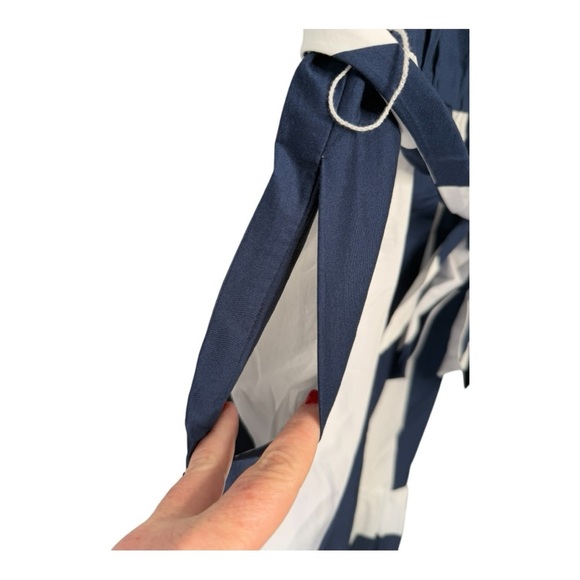 J. Crew **Navy Bold Stripe Poplin Midi Dress with Pocket Size 8P with No belt - Picture 4 of 14